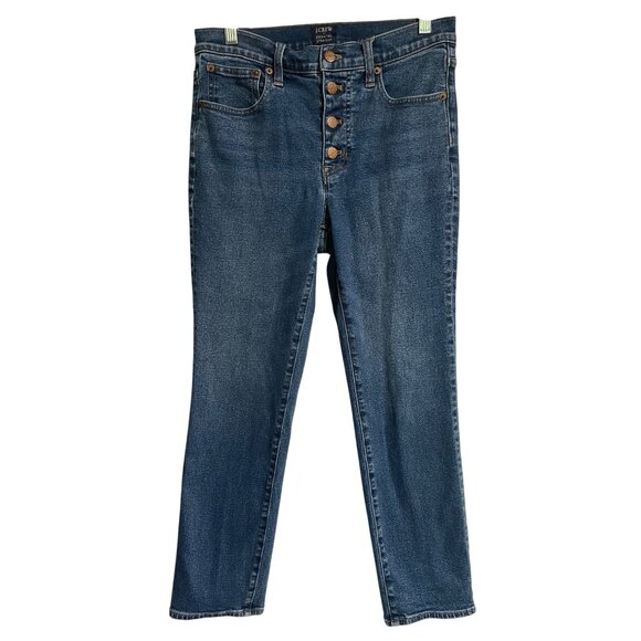 J Crew Essential Straight Button Fly Jeans Womens 27 Blue Denim Ankle - Picture 1 of 8